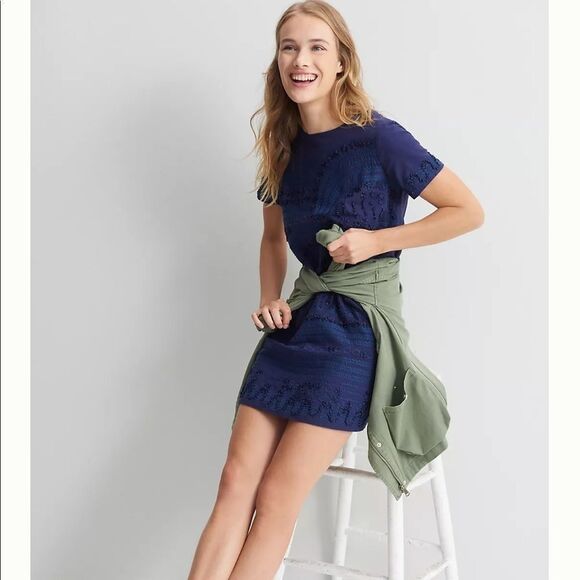 NWT Anthropologie Rae Embroidered Shift Dress Navy Size 4 #272 - Picture 1 of 6